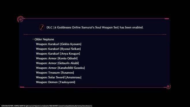 Megadimension Neptunia VIIR - 4 Goddesses Online Samurai's Soul Weapon Set Screenshot 1