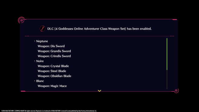 Megadimension Neptunia VIIR - 4 Goddesses Online Adventurer Class Weapon Set Screenshot 1