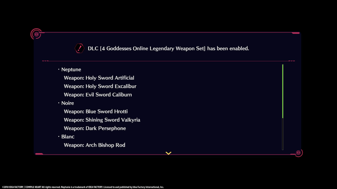 Megadimension Neptunia VIIR - 4 Goddesses Online Legendary Weapon Set Screenshot 1