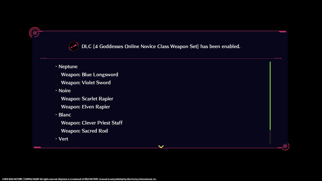 Megadimension Neptunia VIIR - 4 Goddesses Online Novice Class Weapon Set Screenshot 1
